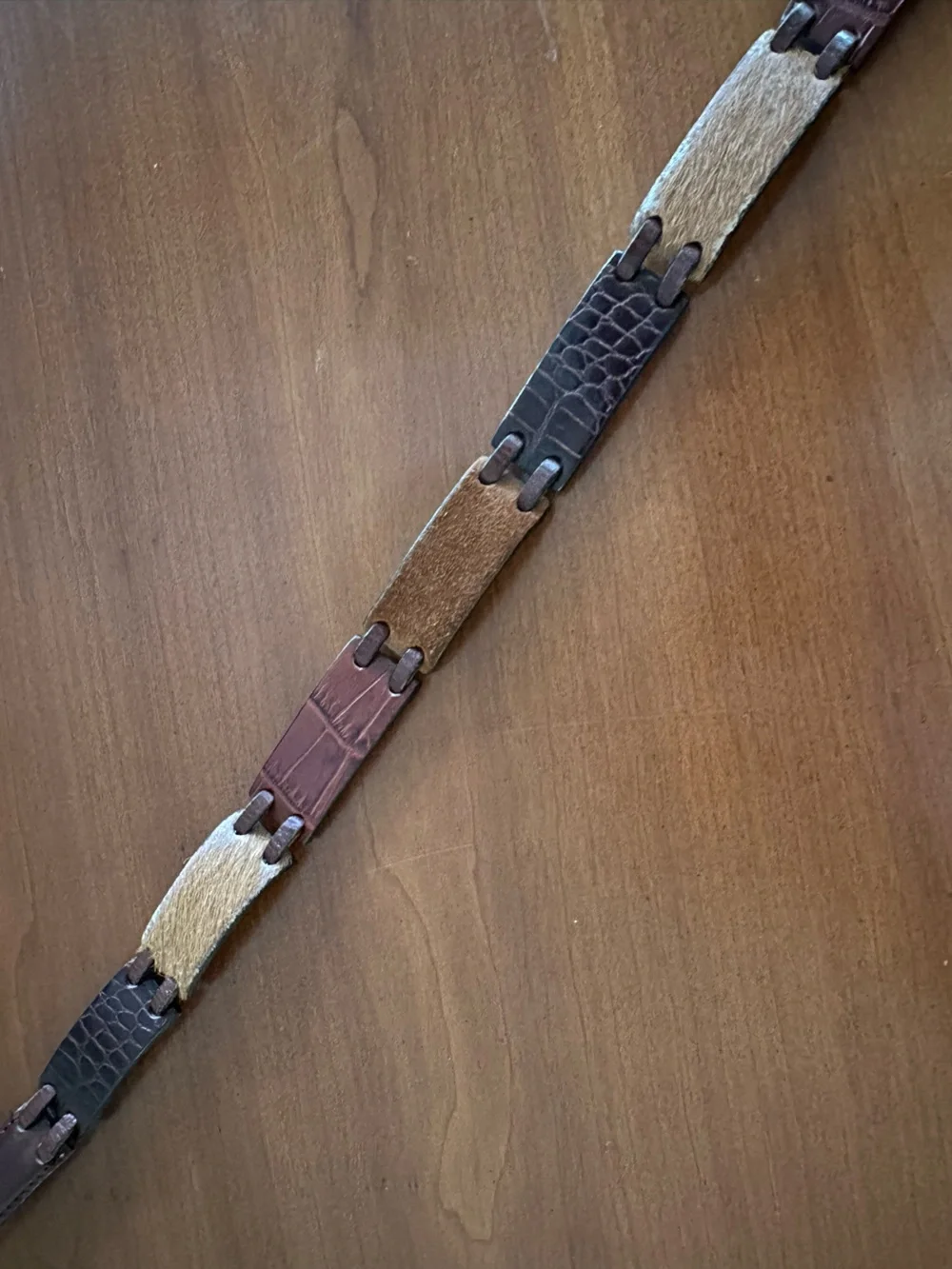 Brighton Genuine Leather Hair-On Hide Patchwork Belt Western Boho Brown Sz M 30